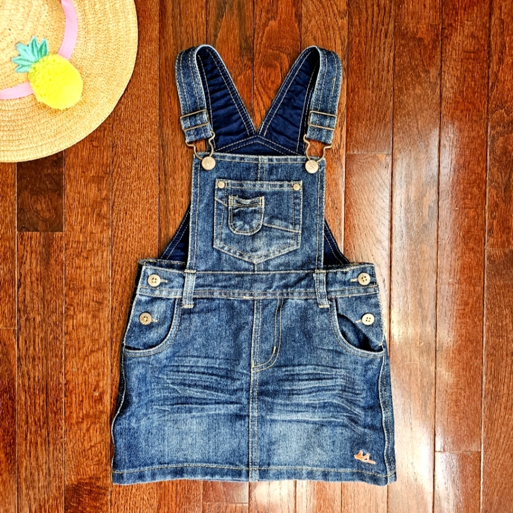 Original Mantaray Girls Blue Denim Pinafore/Dungaree Dress Size 4 Years